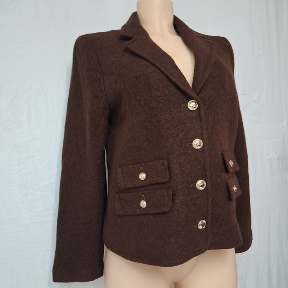 Talbots Dark Brown Women's Blazer with Gold Buttons Size 10p 40% Wool - Picture 6 of 17